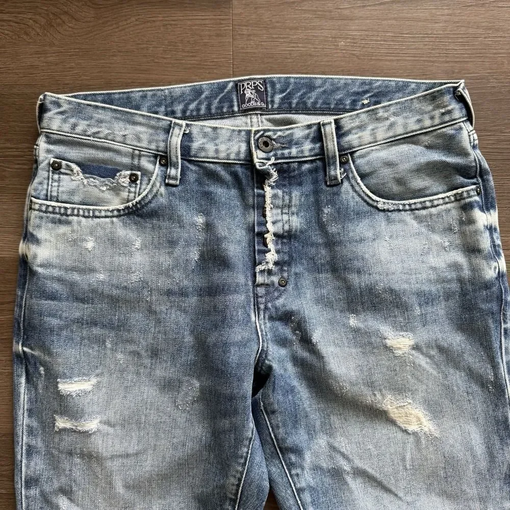 PRPS Demon Fit Mens Size 32 Distressed Button Fly Denim Jeans Light Wash